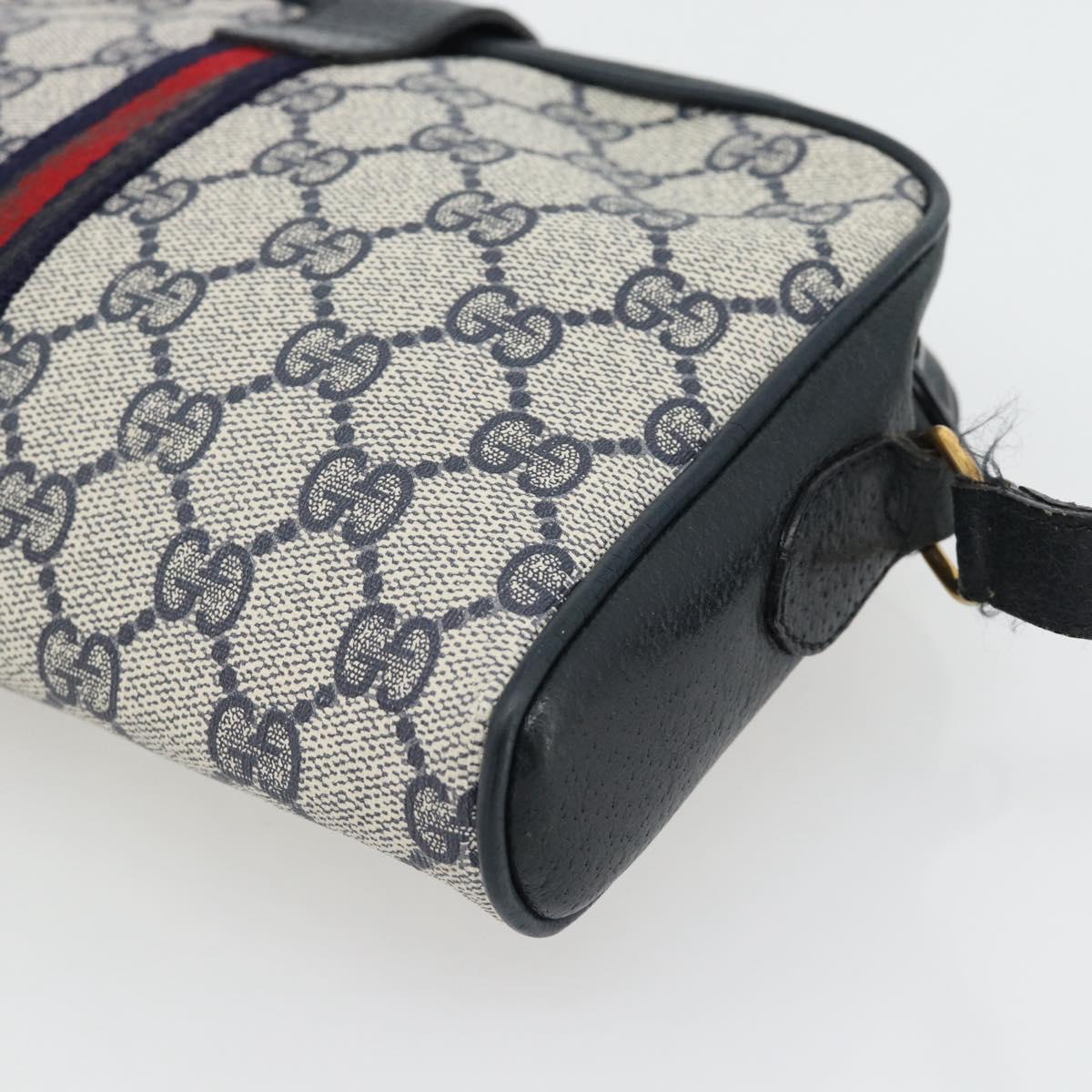 GUCCI GG Supreme Sherry Line Shoulder Bag PVC Navy Gold Auth 182412
