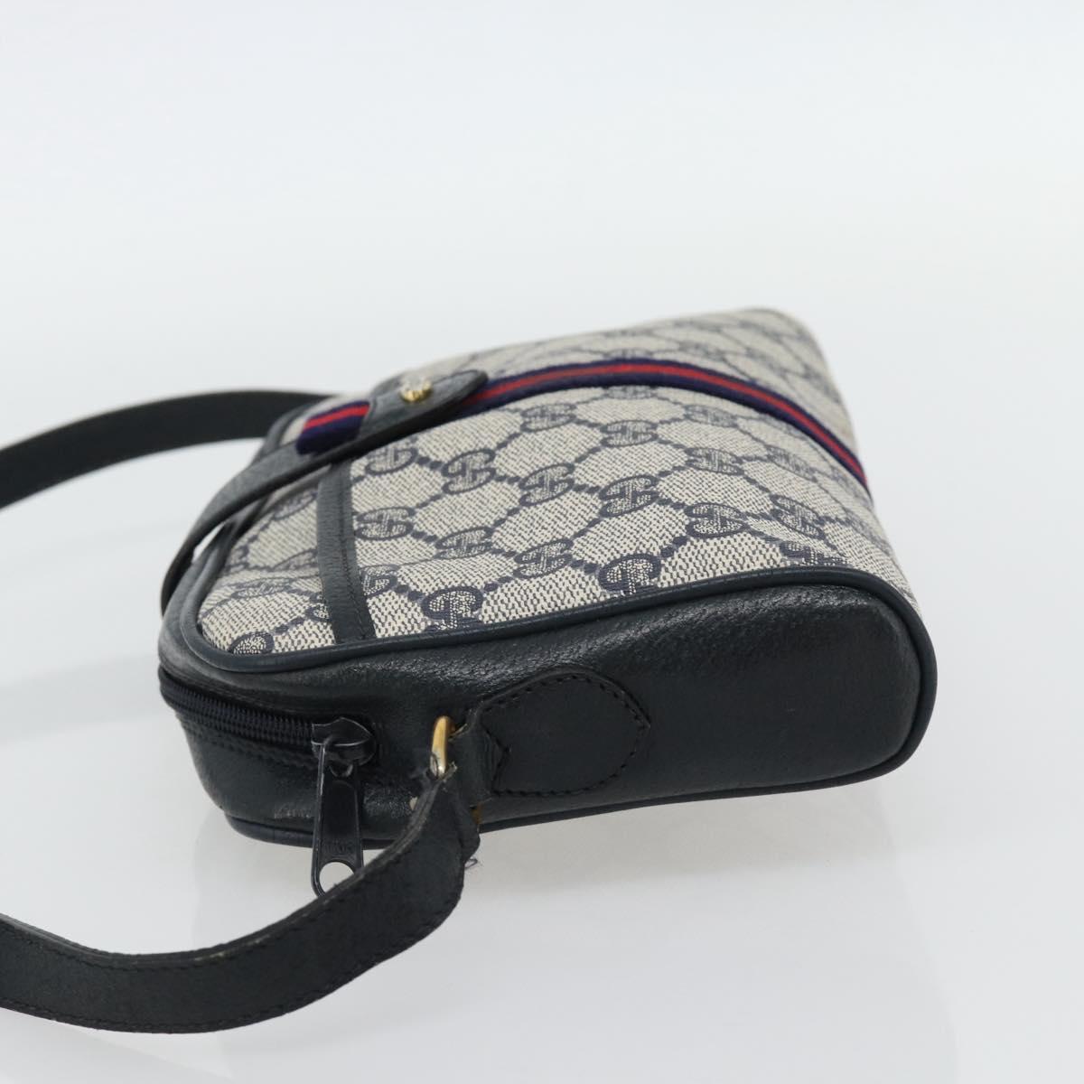 GUCCI GG Supreme Sherry Line Shoulder Bag PVC Navy Gold Auth 182412