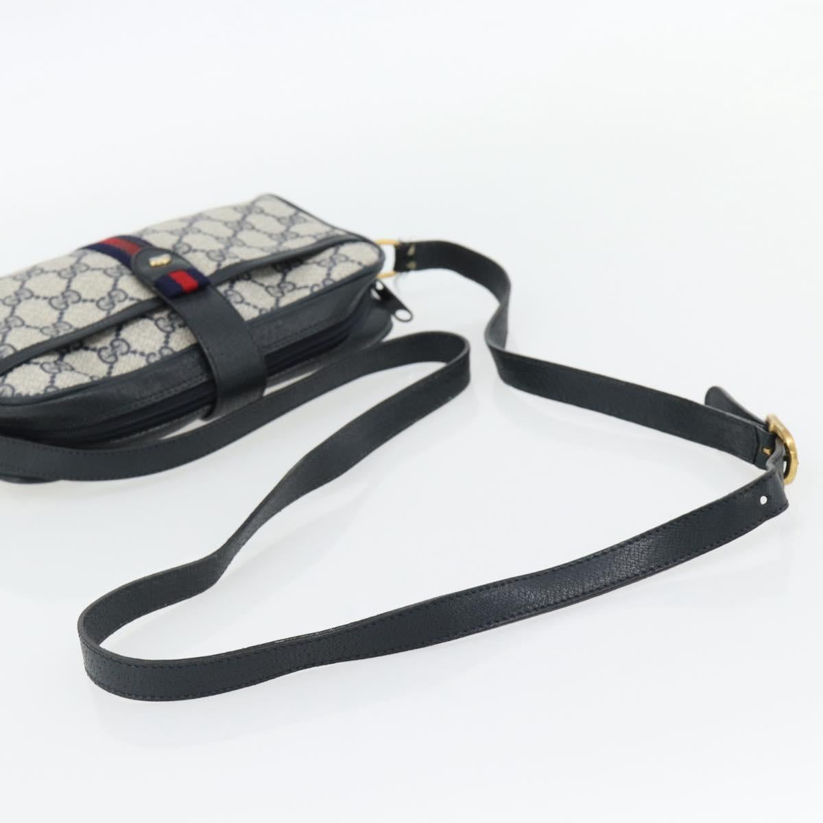 GUCCI GG Supreme Sherry Line Shoulder Bag PVC Navy Gold Auth 182412