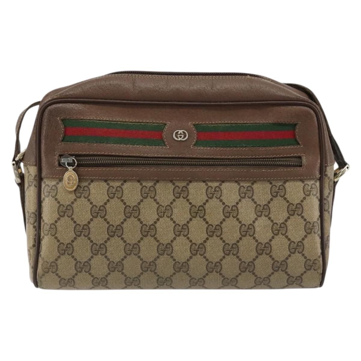 GUCCI GG Supreme Web Sherry Line Shoulder Bag PVC Beige Gold Auth 182413