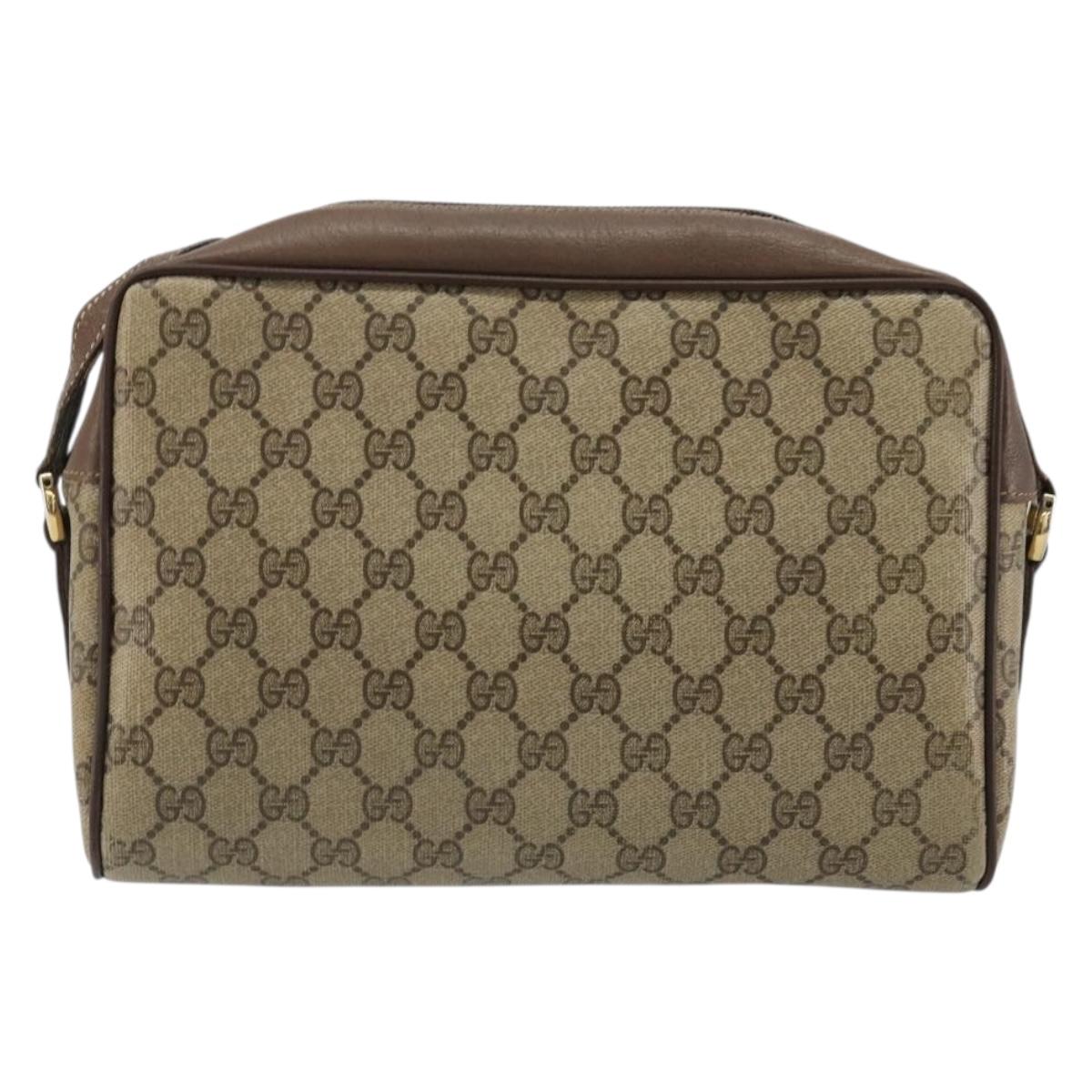 GUCCI GG Supreme Web Sherry Line Shoulder Bag PVC Beige Gold Auth 182413
