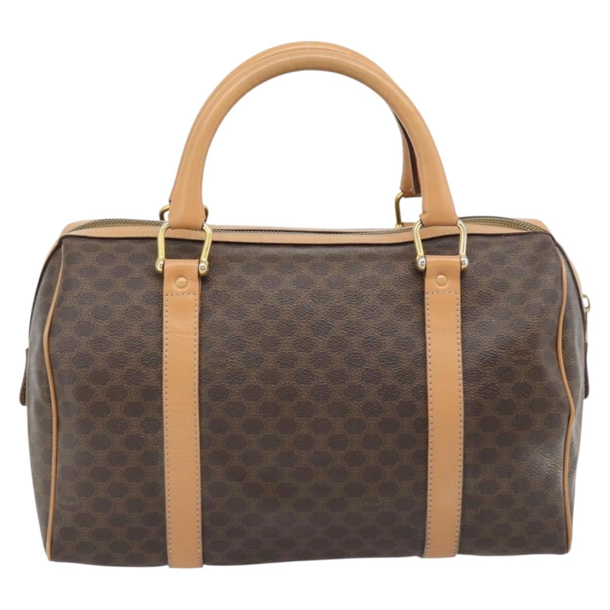 CELINE Macadam Canvas Mini Boston Bag PVC Leather Brown Gold Auth 182416A