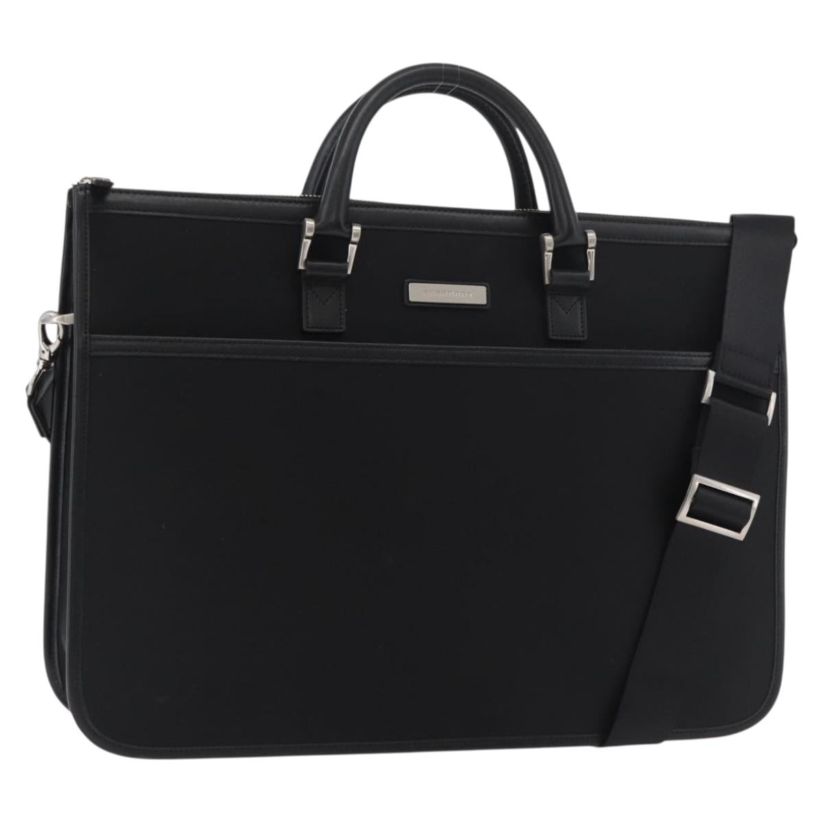 BURBERRY Business Bag Nylon 2way Black Silver Auth 182417