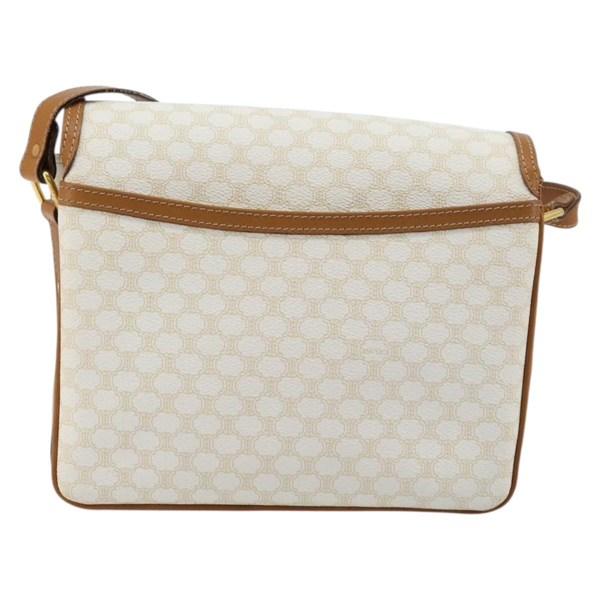 CELINE Macadam Canvas Shoulder Bag PVC Leather White Gold Auth 182418A