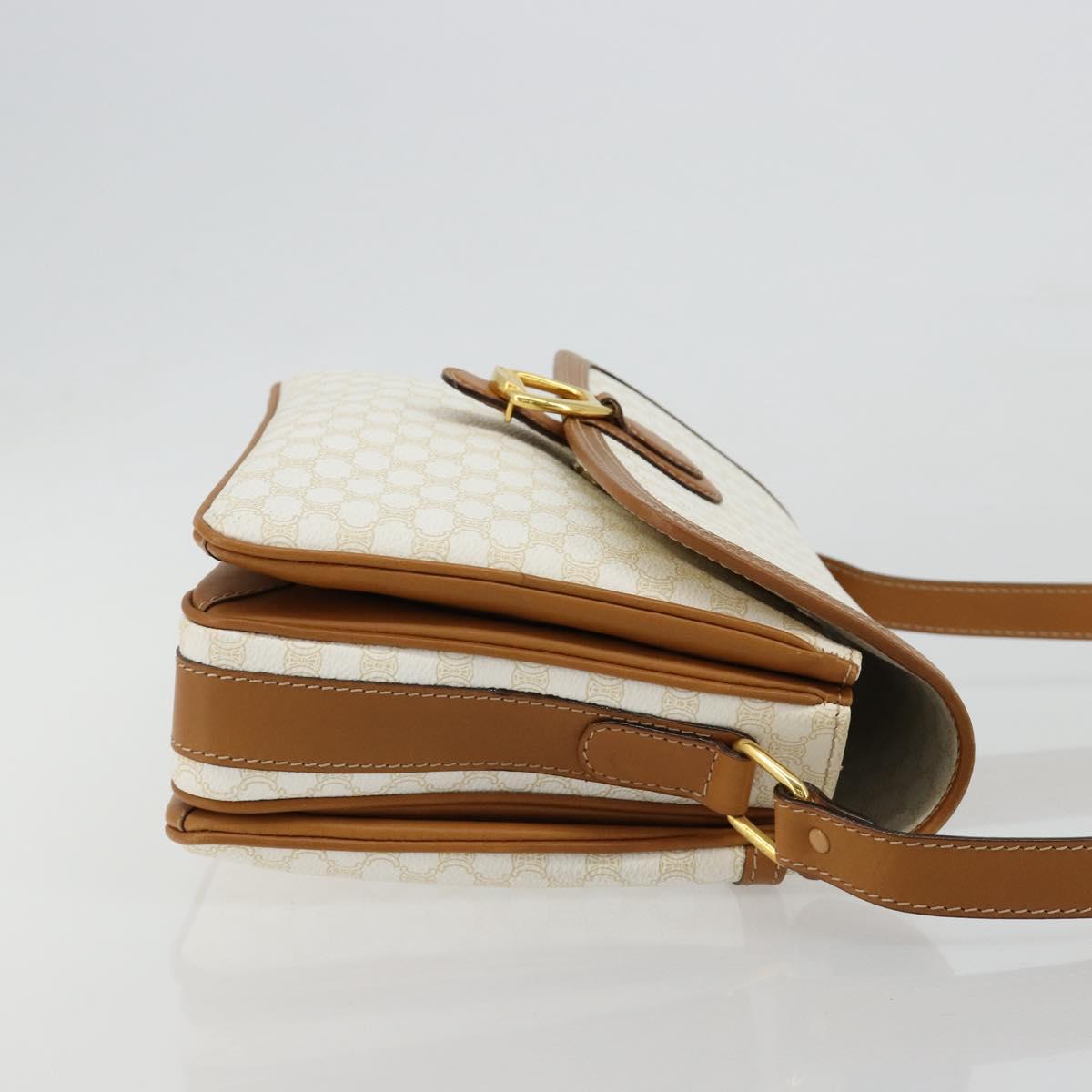 CELINE Macadam Canvas Shoulder Bag PVC Leather White Gold Auth 182418A