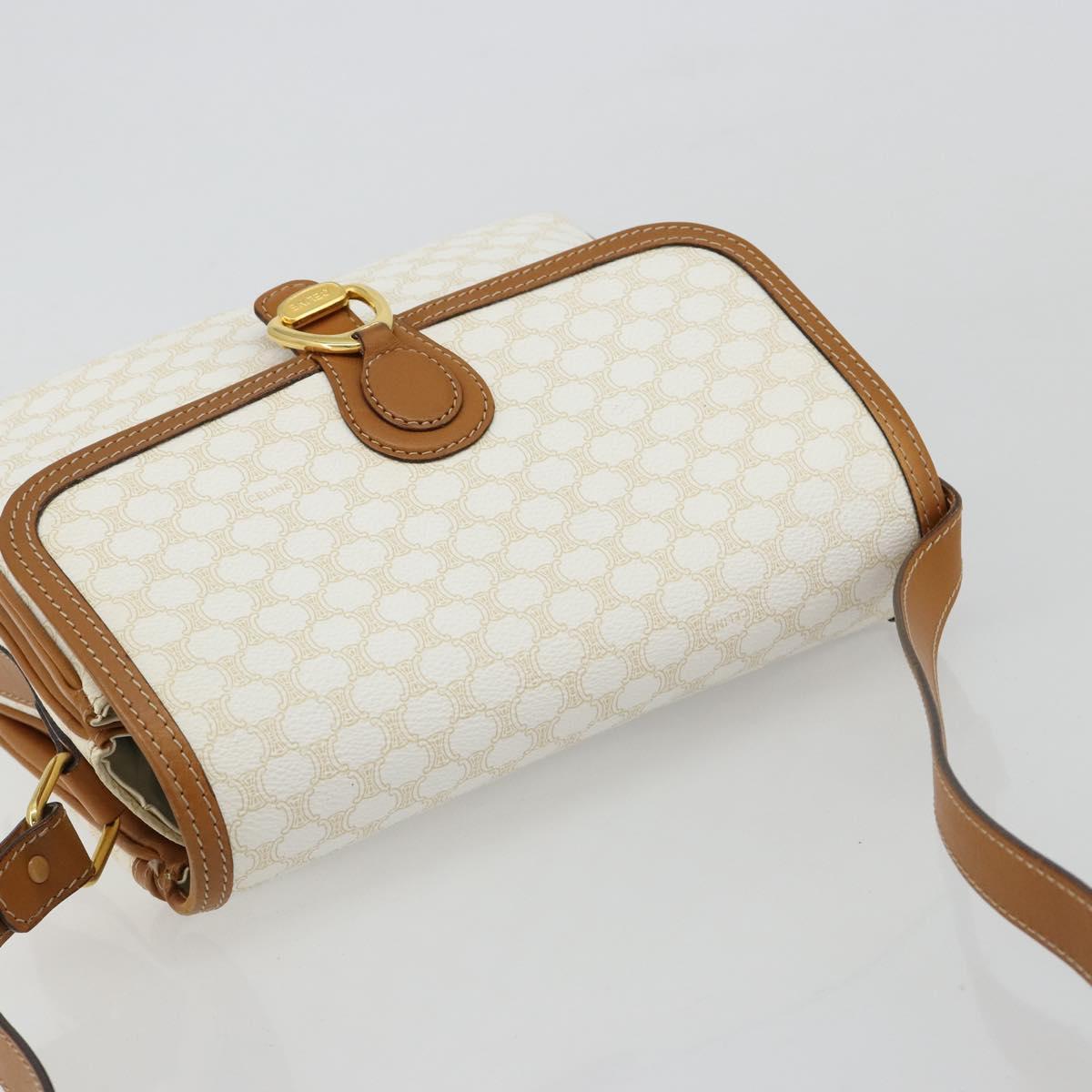 CELINE Macadam Canvas Shoulder Bag PVC Leather White Gold Auth 182418A
