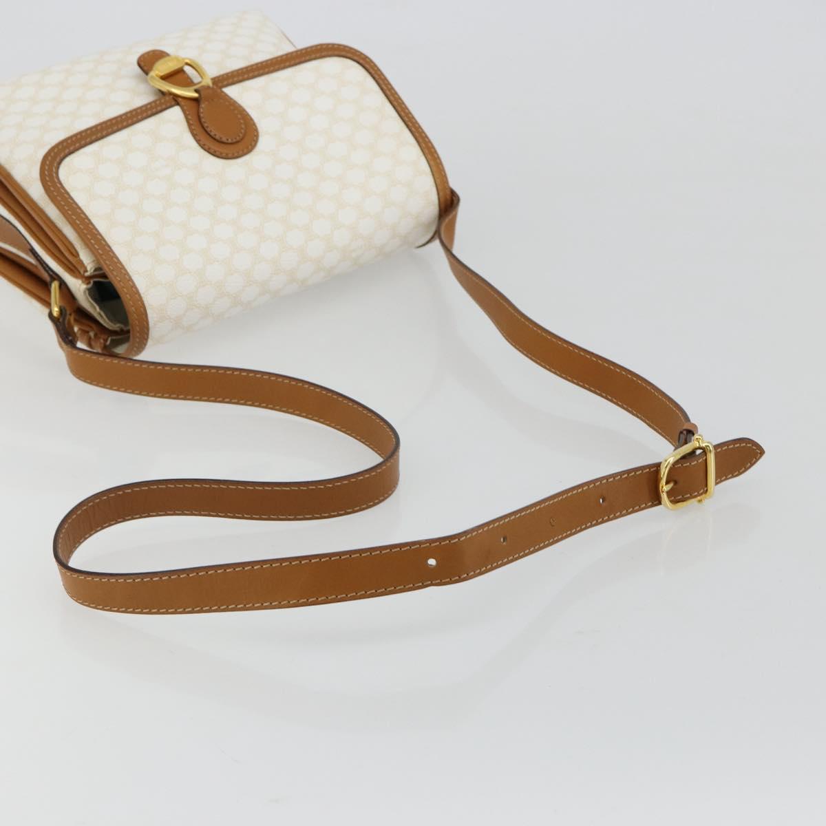 CELINE Macadam Canvas Shoulder Bag PVC Leather White Gold Auth 182418A