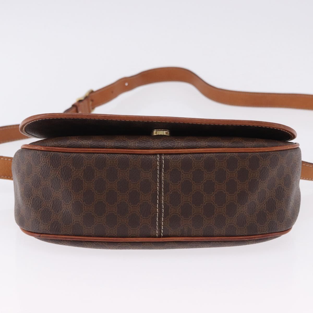 CELINE Macadam Canvas Shoulder Bag PVC Leather Brown Gold Auth 182419