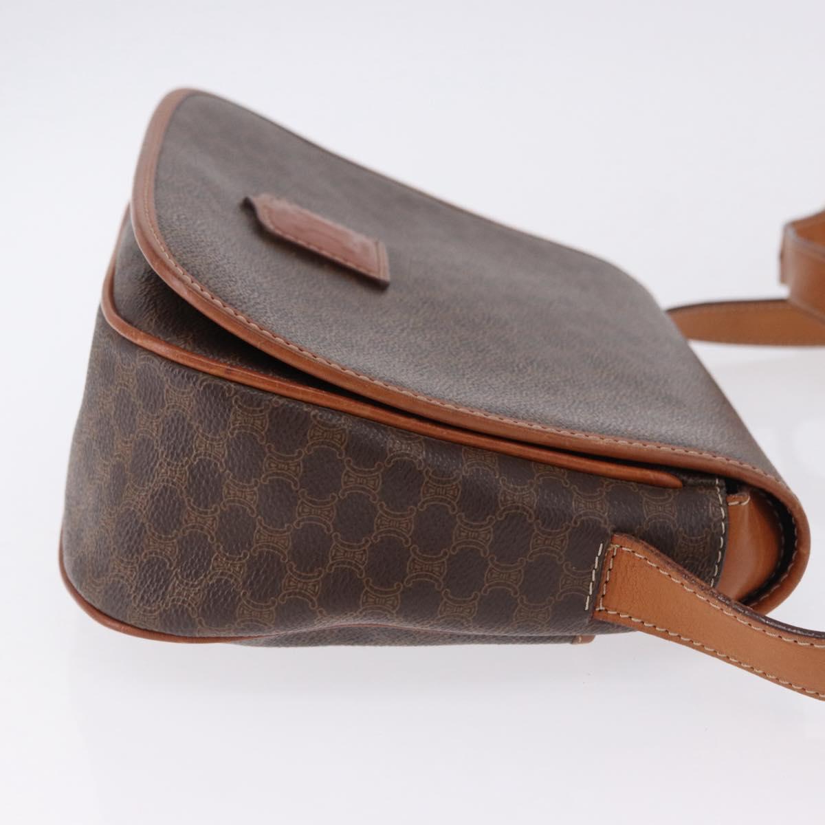 CELINE Macadam Canvas Shoulder Bag PVC Leather Brown Gold Auth 182419