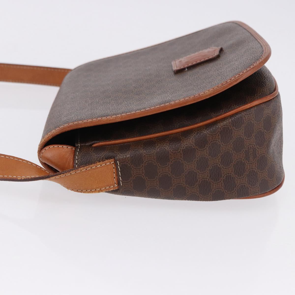 CELINE Macadam Canvas Shoulder Bag PVC Leather Brown Gold Auth 182419