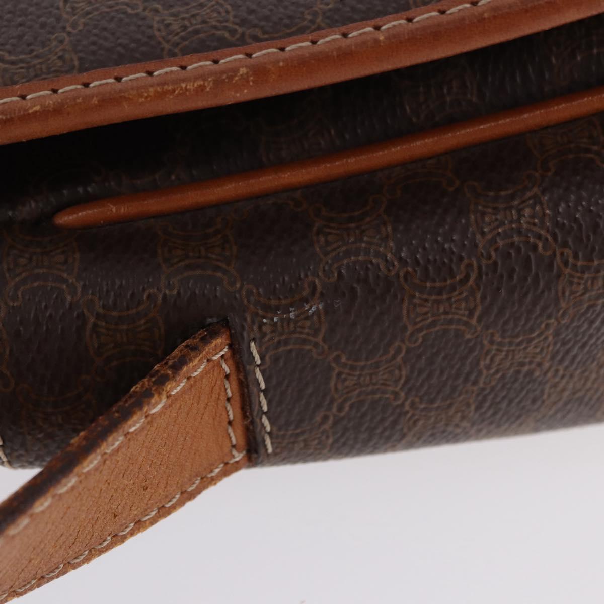 CELINE Macadam Canvas Shoulder Bag PVC Leather Brown Gold Auth 182419