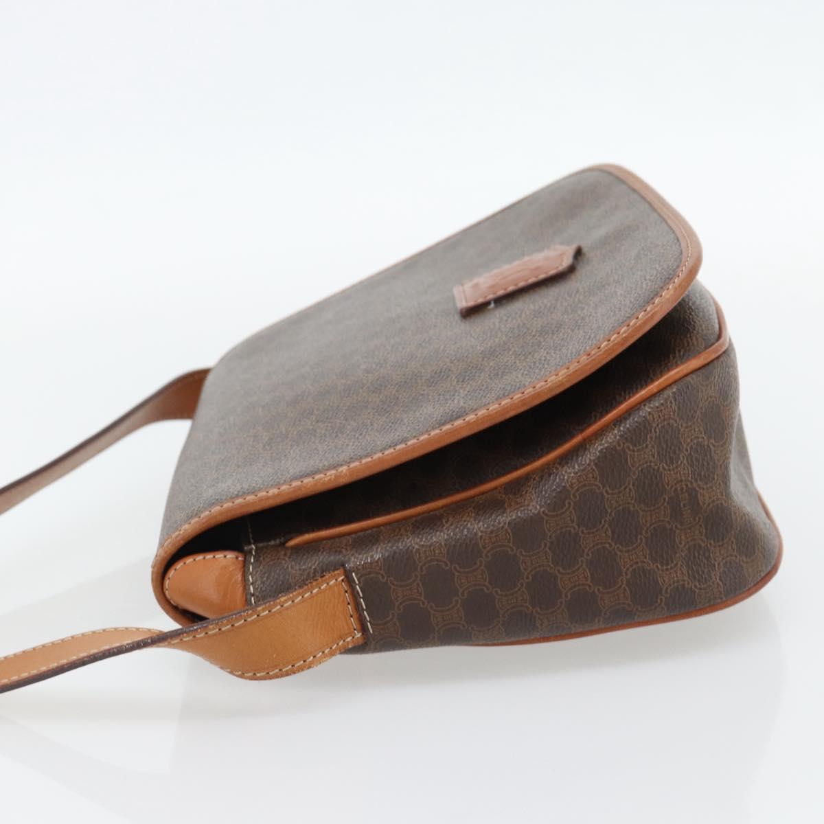 CELINE Macadam Canvas Shoulder Bag PVC Leather Brown Gold Auth 182419A