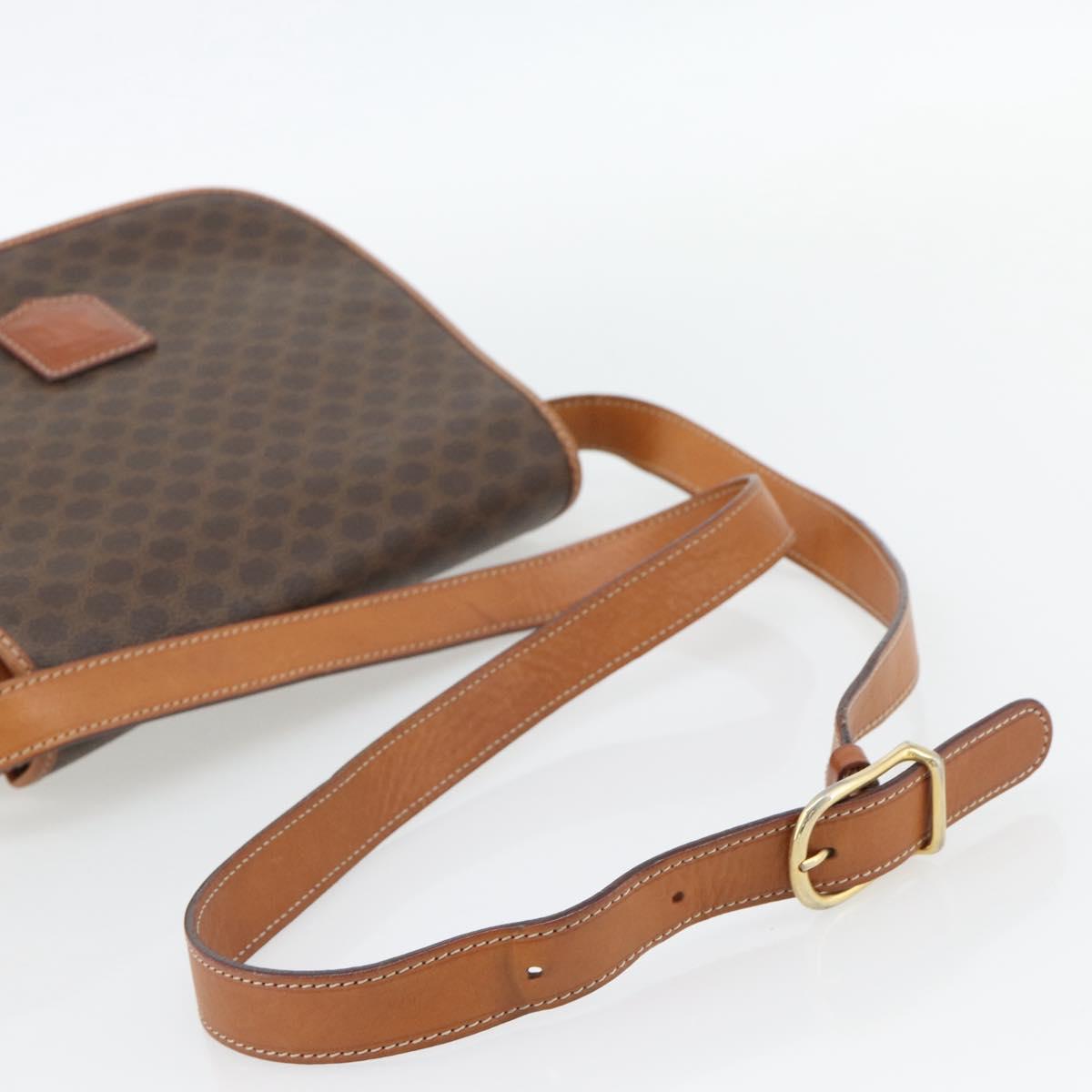 CELINE Macadam Canvas Shoulder Bag PVC Leather Brown Gold Auth 182419A