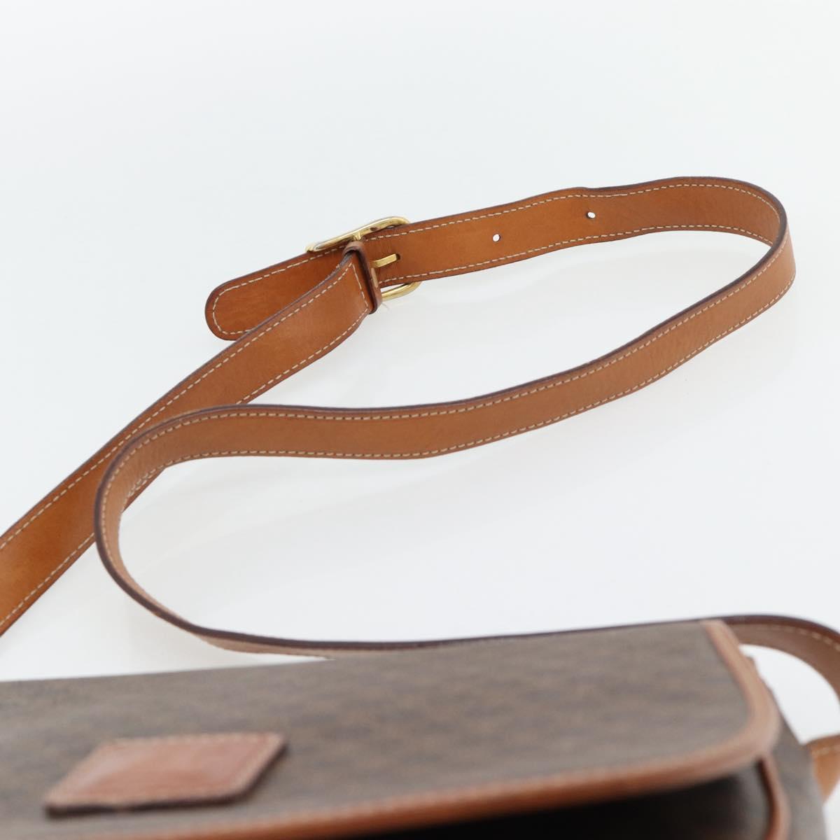 CELINE Macadam Canvas Shoulder Bag PVC Leather Brown Gold Auth 182419A