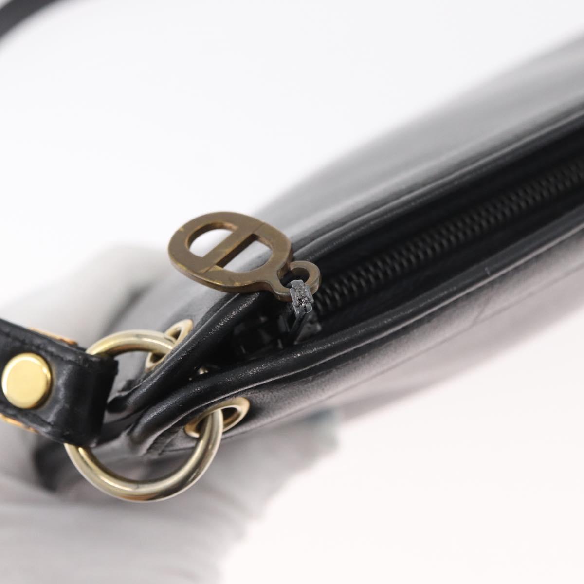 Christian Dior Shoulder Bag Leather Black Gold Auth 182420