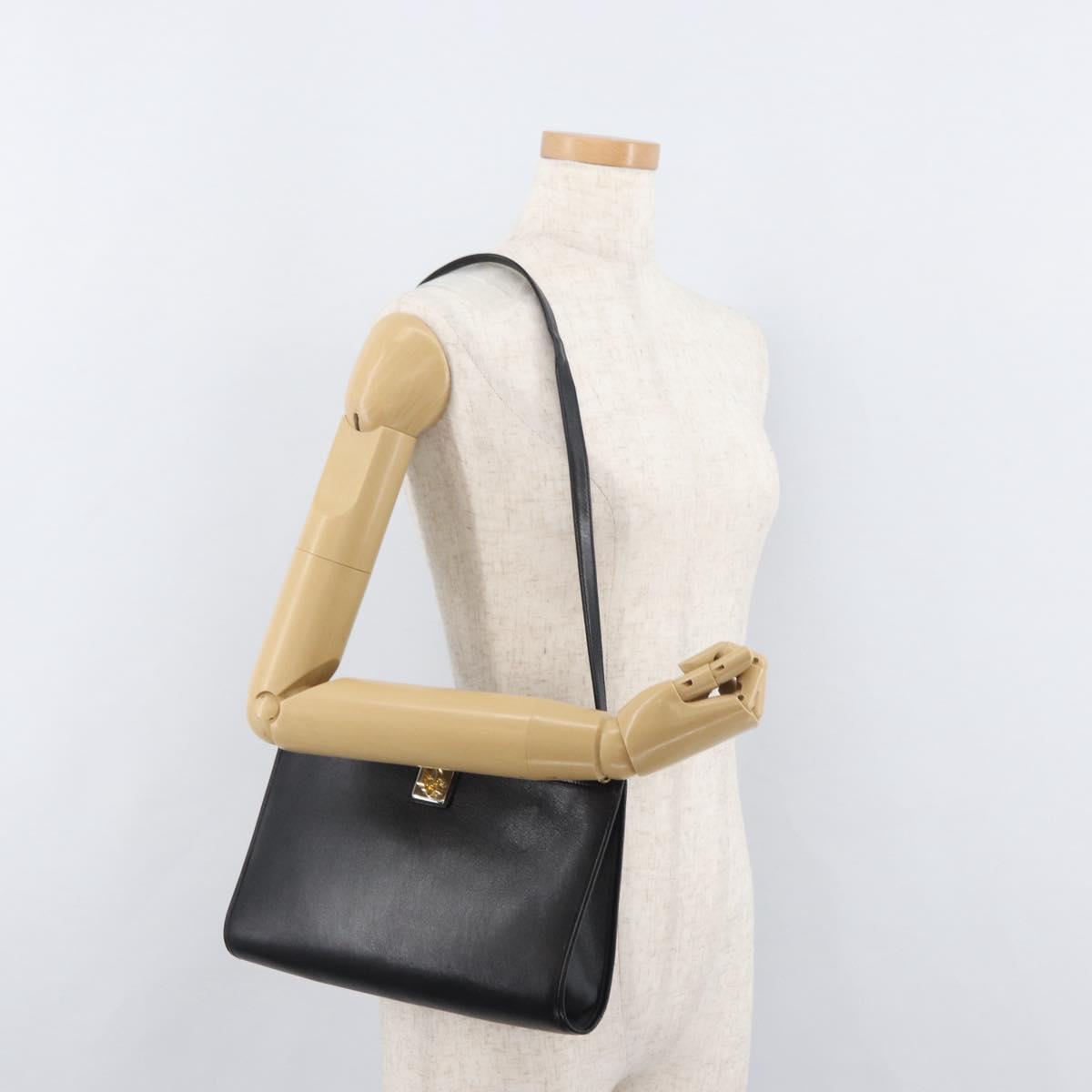 Christian Dior Shoulder Bag Leather Black Gold Auth 182420