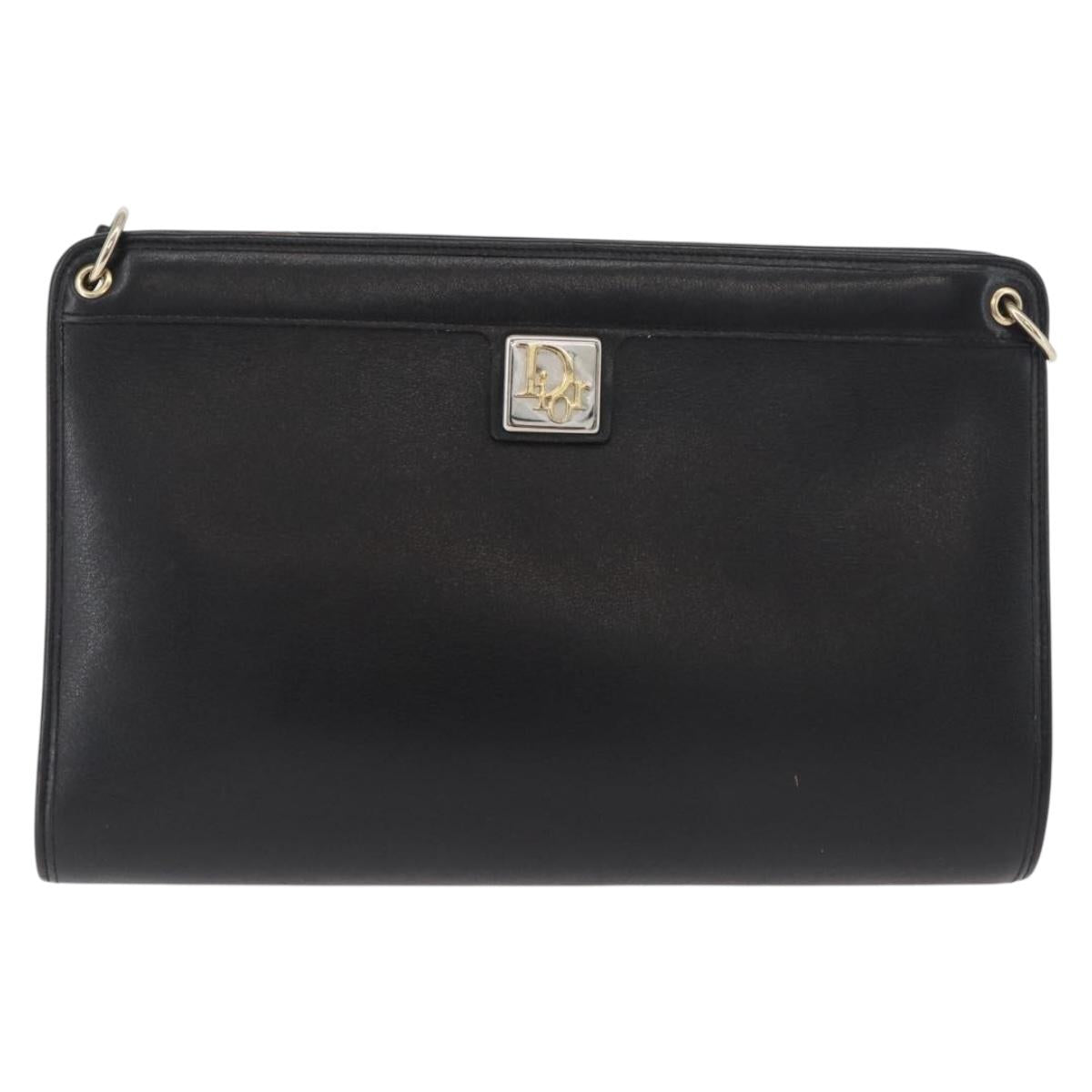 Christian Dior Shoulder Bag Leather Black Gold Auth 182420