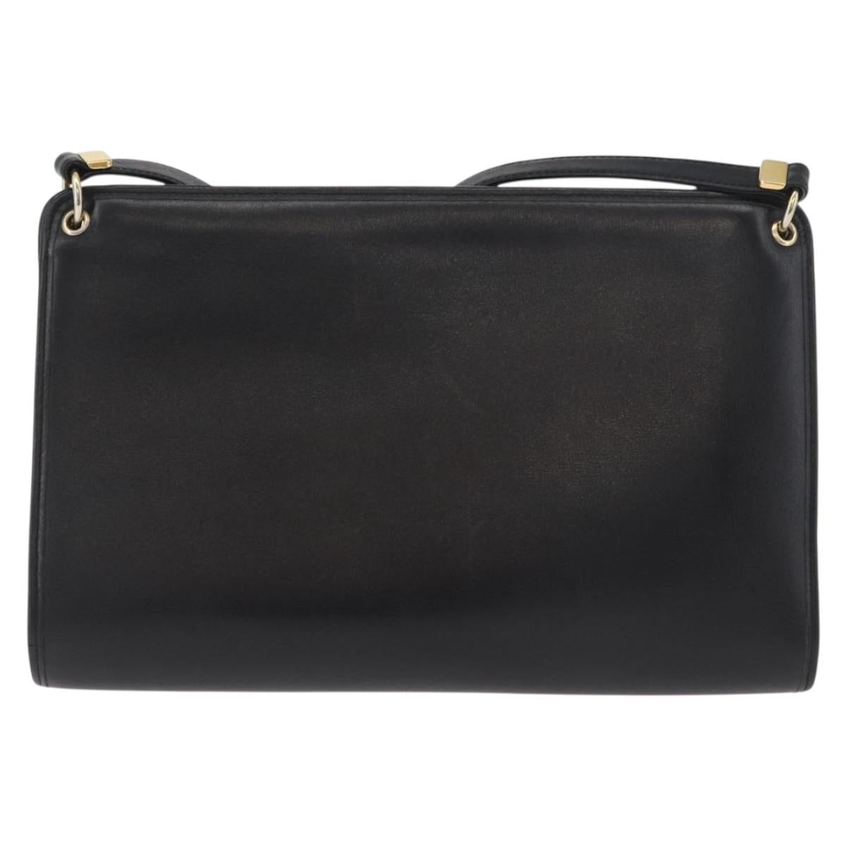 Christian Dior Shoulder Bag Leather Black Gold Auth 182420