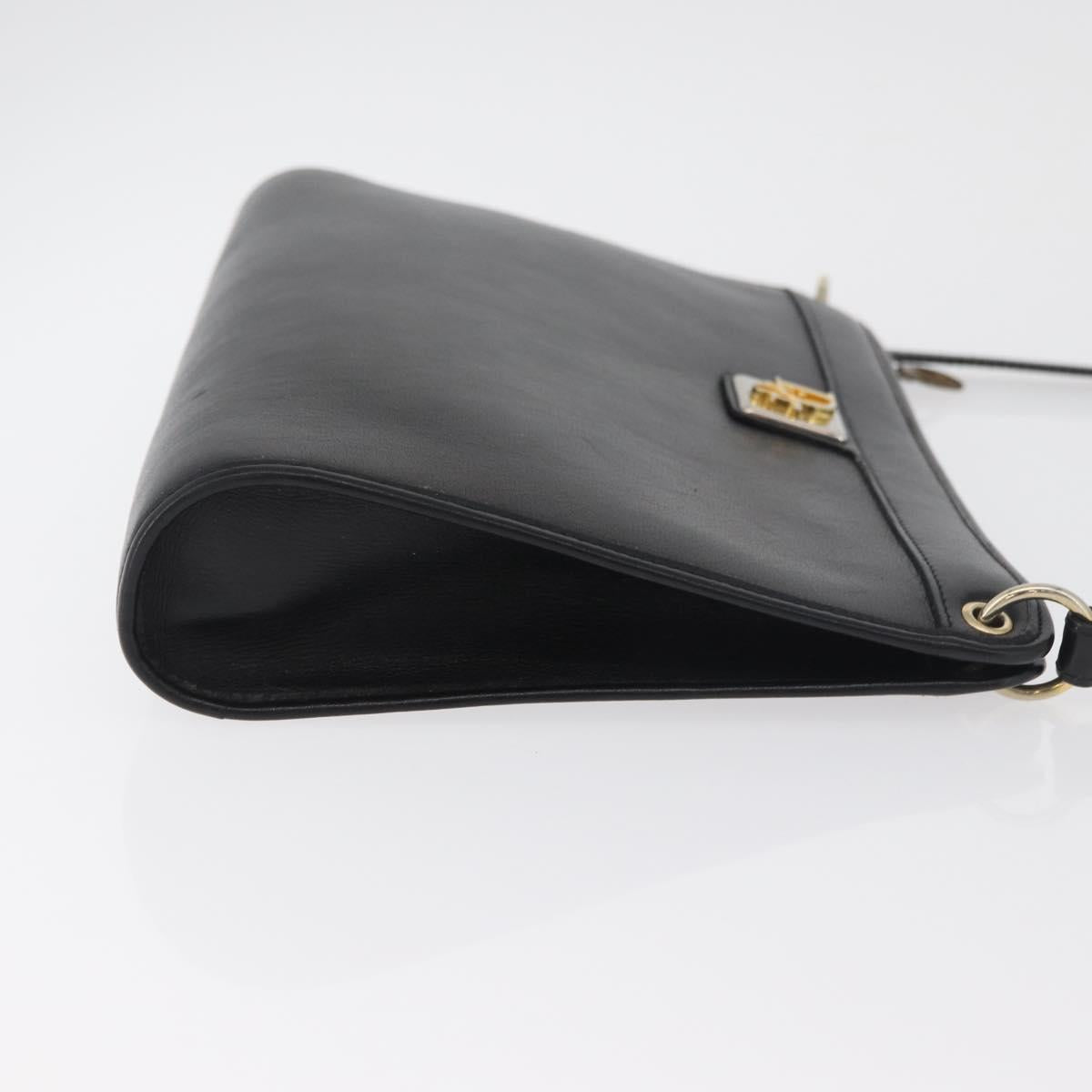 Christian Dior Shoulder Bag Leather Black Gold Auth 182420