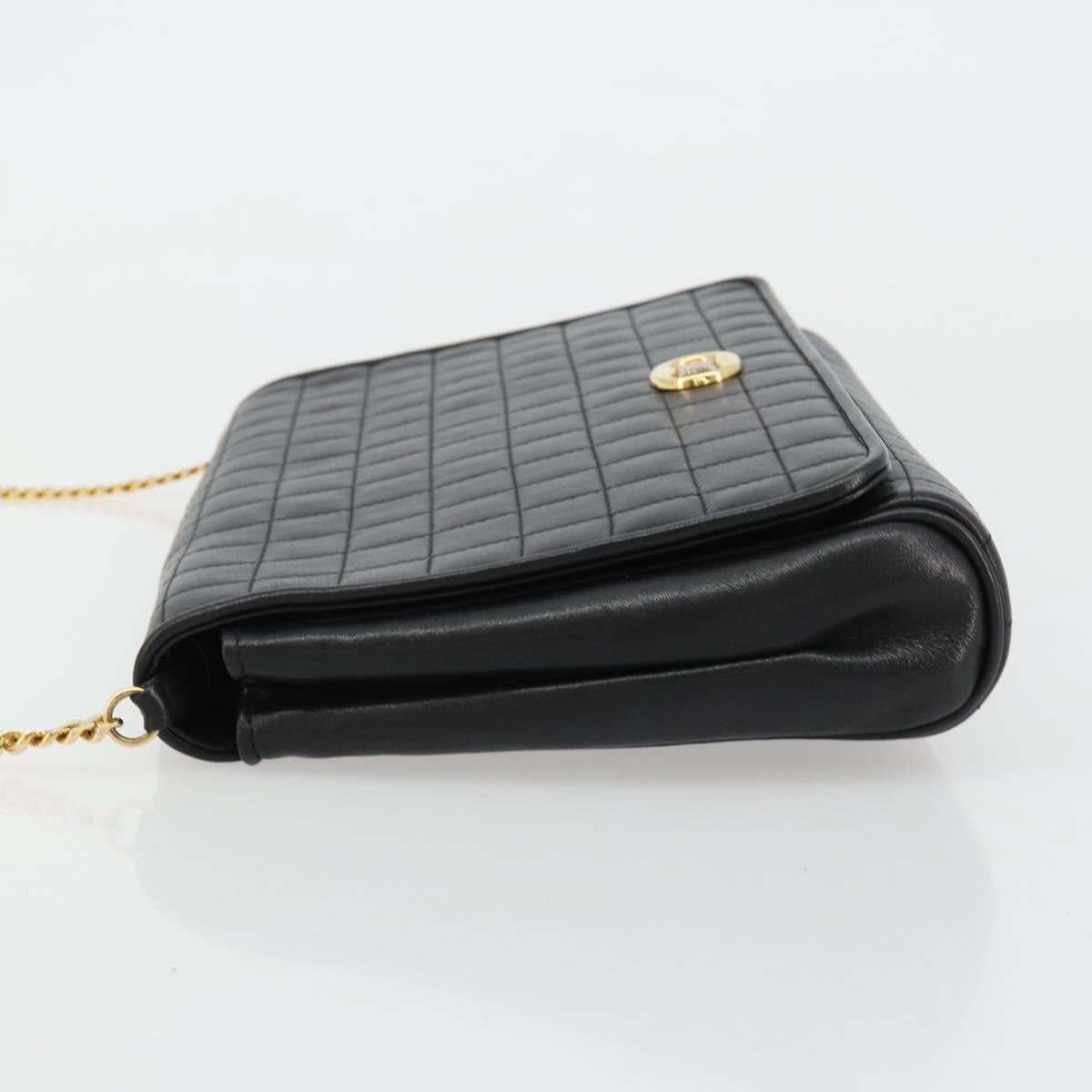 CELINE Chain Shoulder Bag Leather Black Gold Auth 182421V