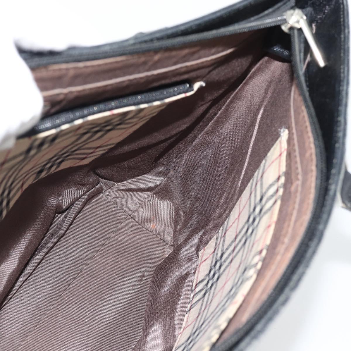 BURBERRY Tote Bag Leather Black Silver Auth 182424