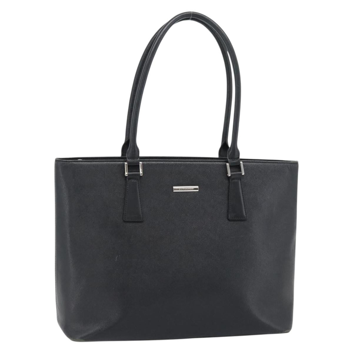 BURBERRY Tote Bag Leather Black Silver Auth 182424