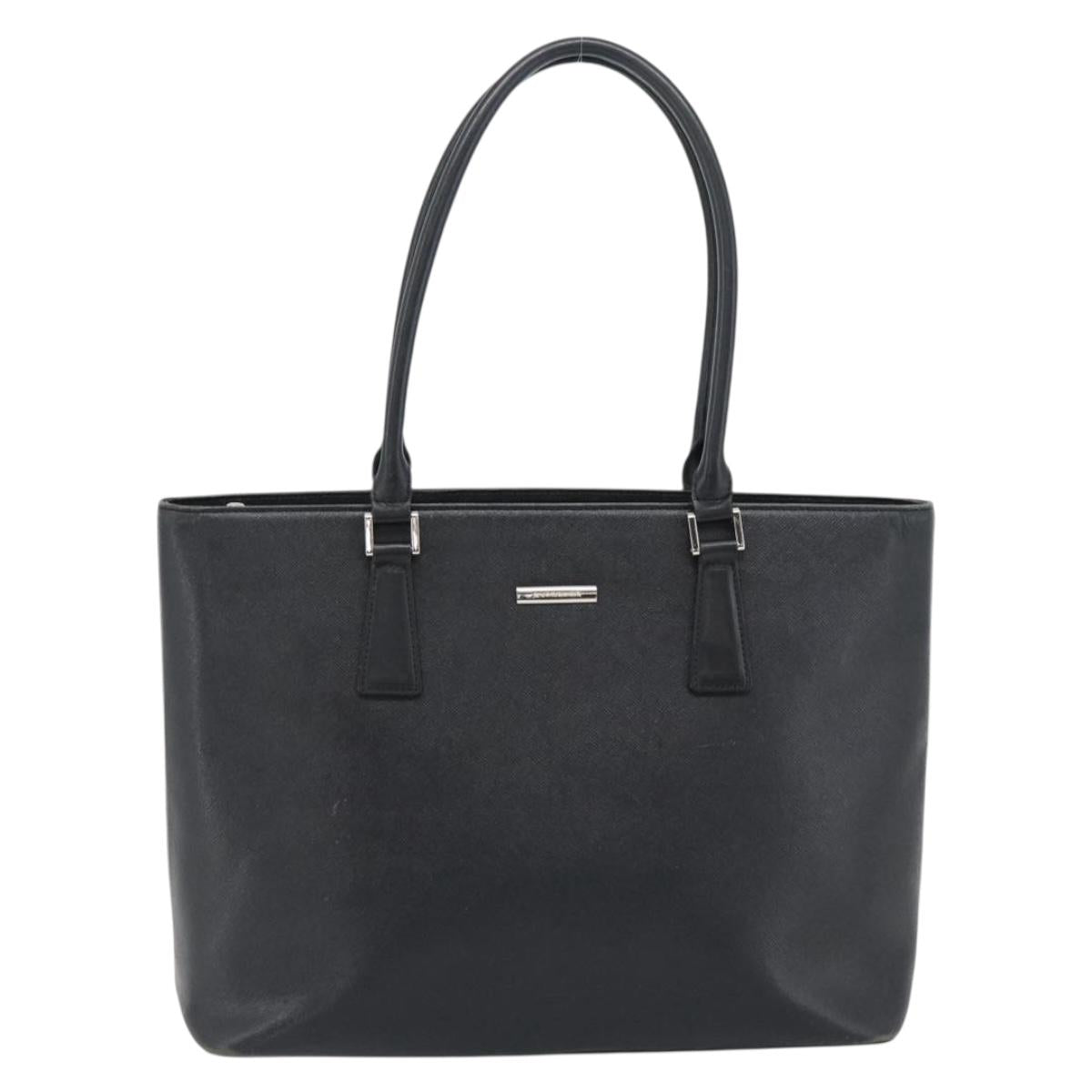 BURBERRY Tote Bag Leather Black Silver Auth 182424