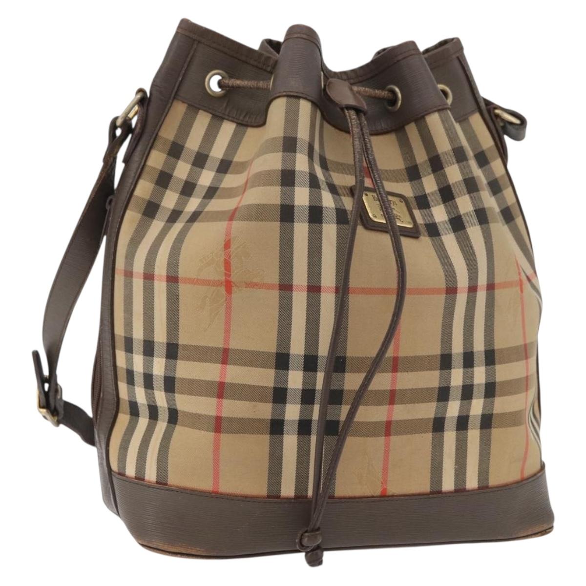 Burberrys Nova Check Purse Shoulder Bag Canvas Beige Gold Auth 182425