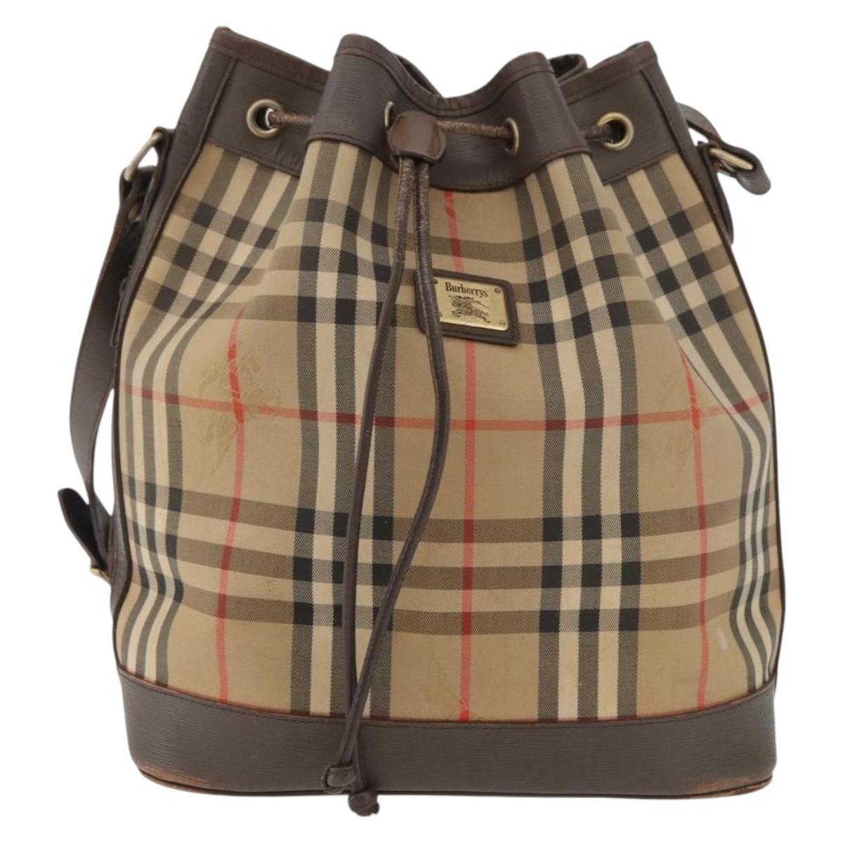 Burberrys Nova Check Purse Shoulder Bag Canvas Beige Gold Auth 182425