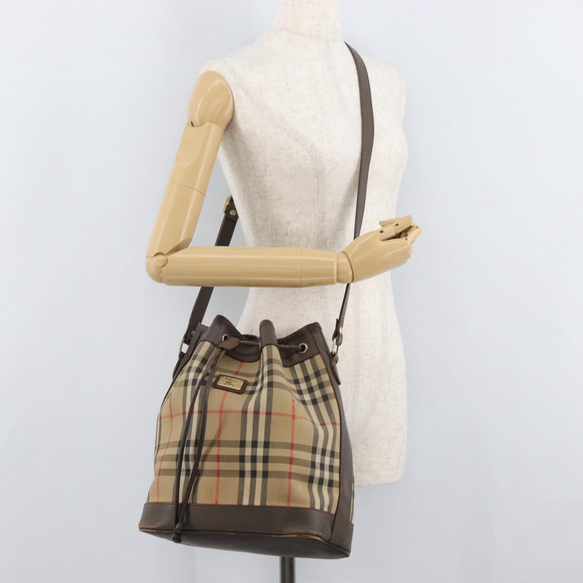 Burberrys Nova Check Purse Shoulder Bag Canvas Beige Gold Auth 182425