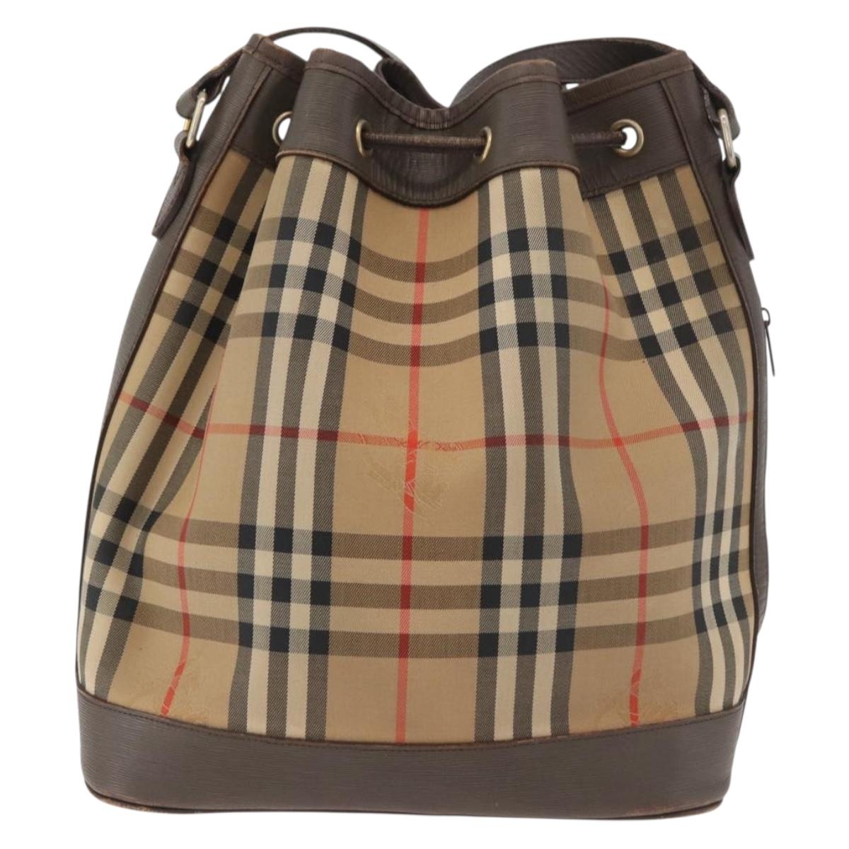Burberrys Nova Check Purse Shoulder Bag Canvas Beige Gold Auth 182425