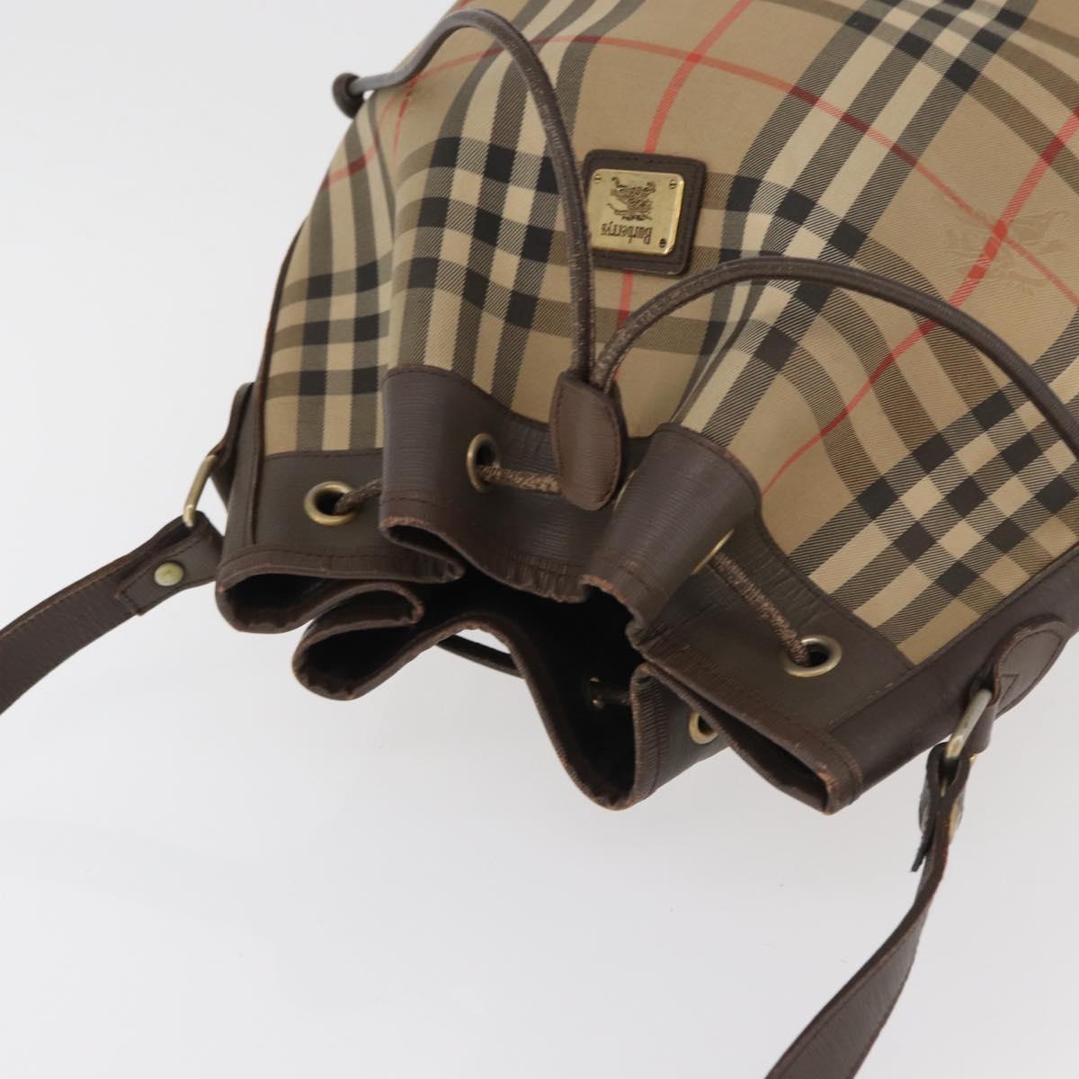 Burberrys Nova Check Purse Shoulder Bag Canvas Beige Gold Auth 182425