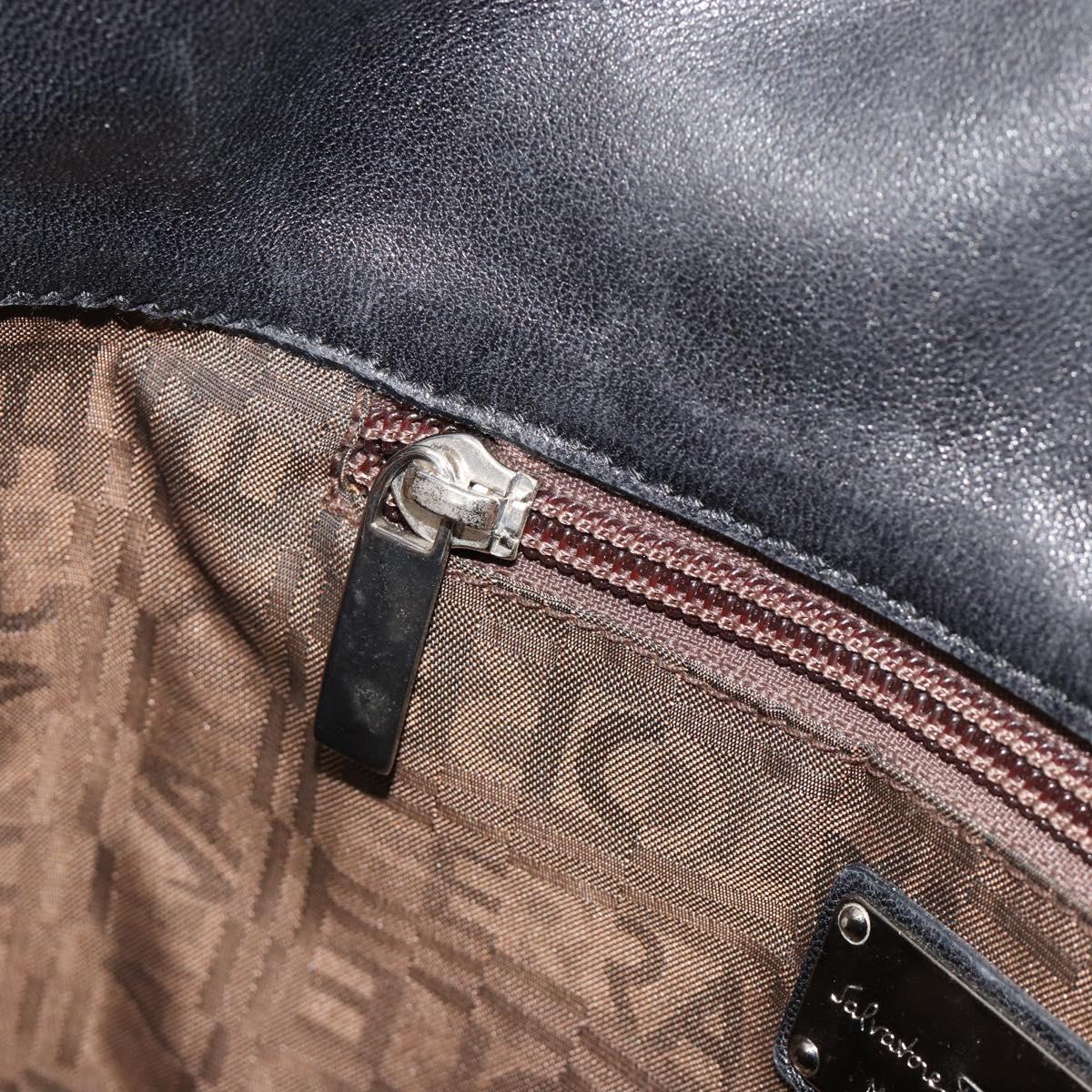 Salvatore Ferragamo Hand Bag Leather Black Silver Auth 182426