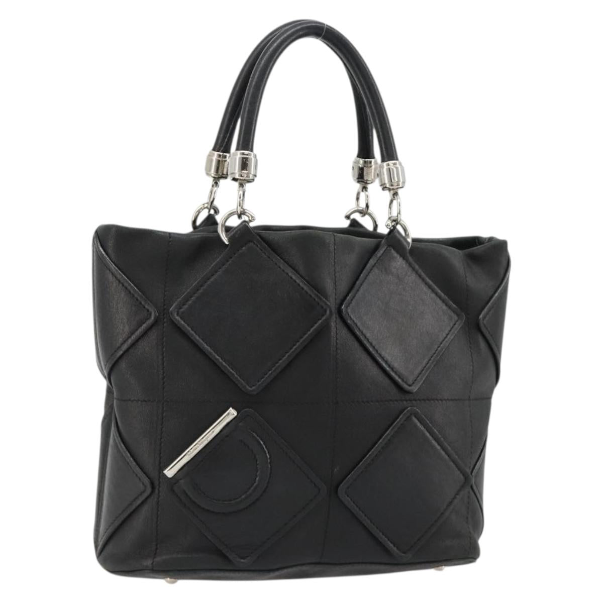 Salvatore Ferragamo Hand Bag Leather Black Silver Auth 182426