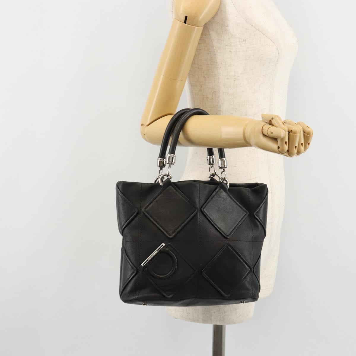 Salvatore Ferragamo Hand Bag Leather Black Silver Auth 182426