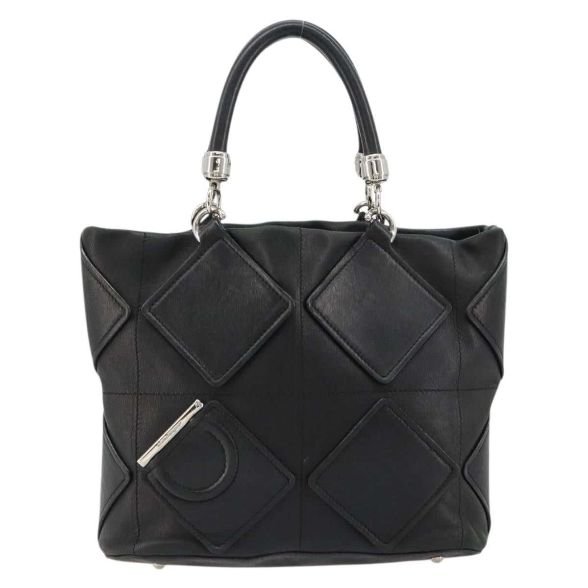 Salvatore Ferragamo Hand Bag Leather Black Silver Auth 182426