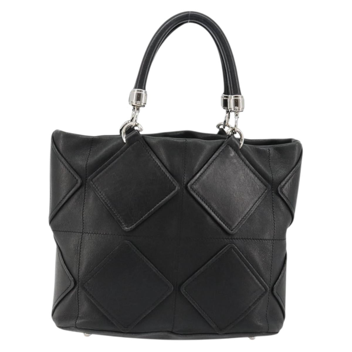 Salvatore Ferragamo Hand Bag Leather Black Silver Auth 182426