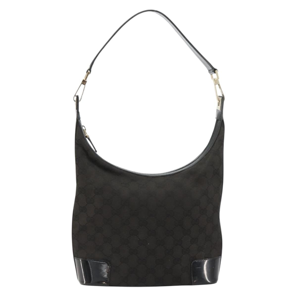 GUCCI GG Canvas Shoulder Bag Black Gold 001 4204 Auth 182428