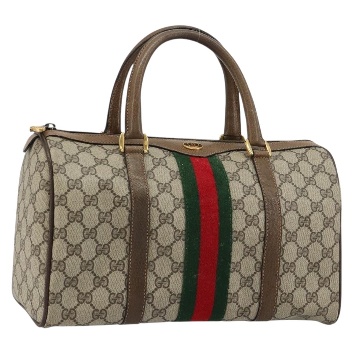 GUCCI GG Supreme Mini Web Sherry Line Bag PVC Beige Gold 39 02 007 Auth 182431