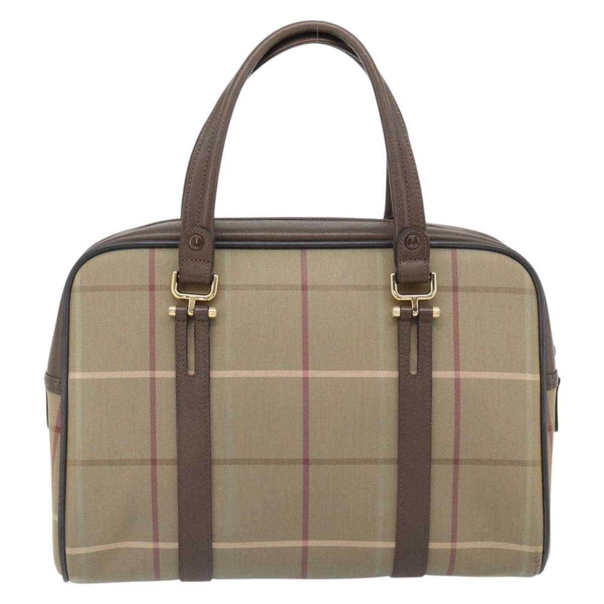 Burberrys Nova Check Boston Bag Canvas Beige Gold Auth 182436