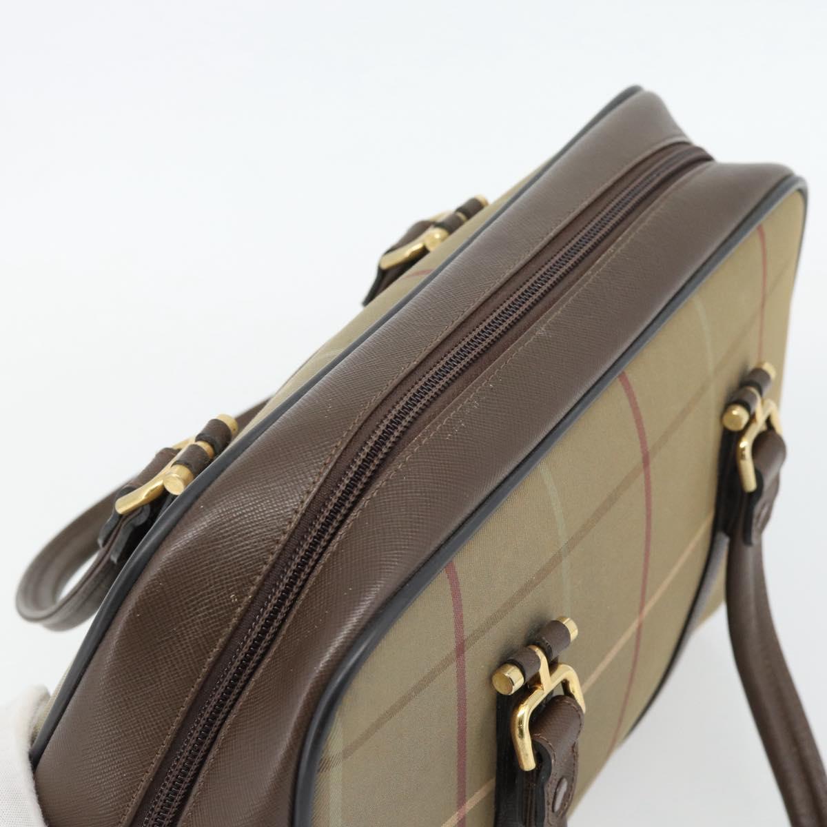 Burberrys Nova Check Boston Bag Canvas Beige Gold Auth 182436