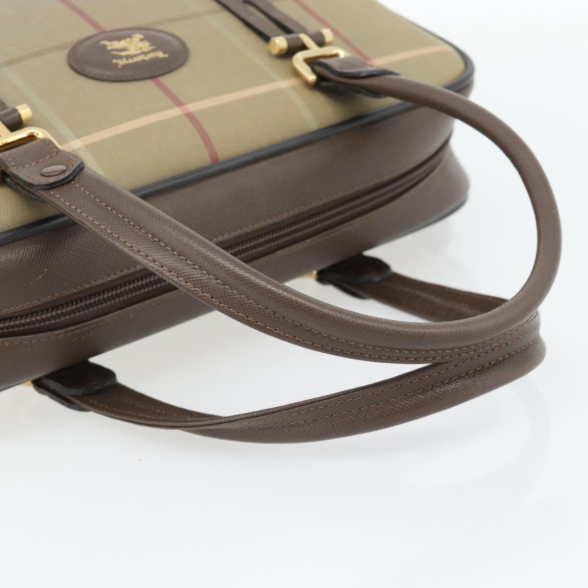 Burberrys Nova Check Boston Bag Canvas Beige Gold Auth 182436