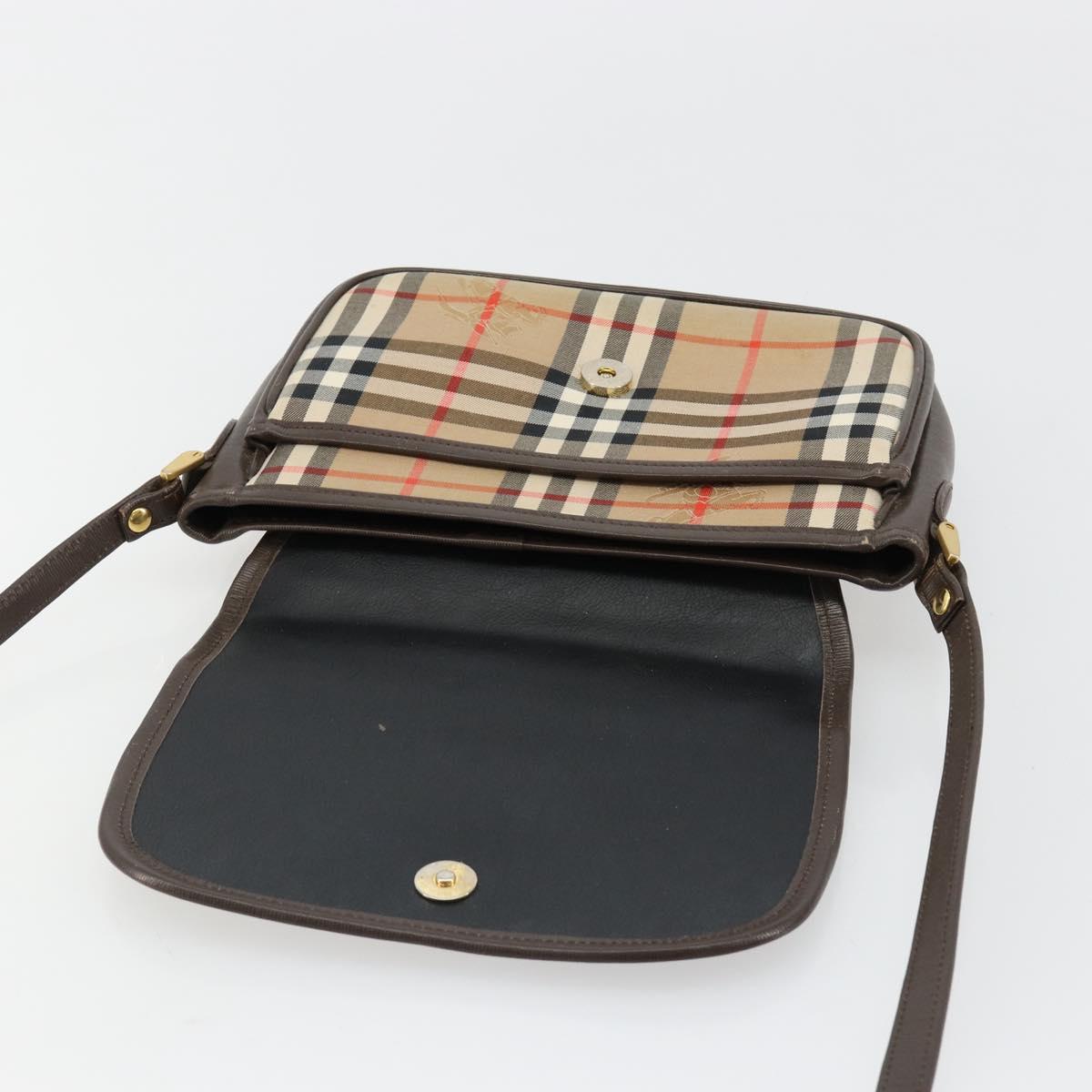 Burberrys Nova Check Shoulder Bag Canvas Leather Beige Gold Auth 182438