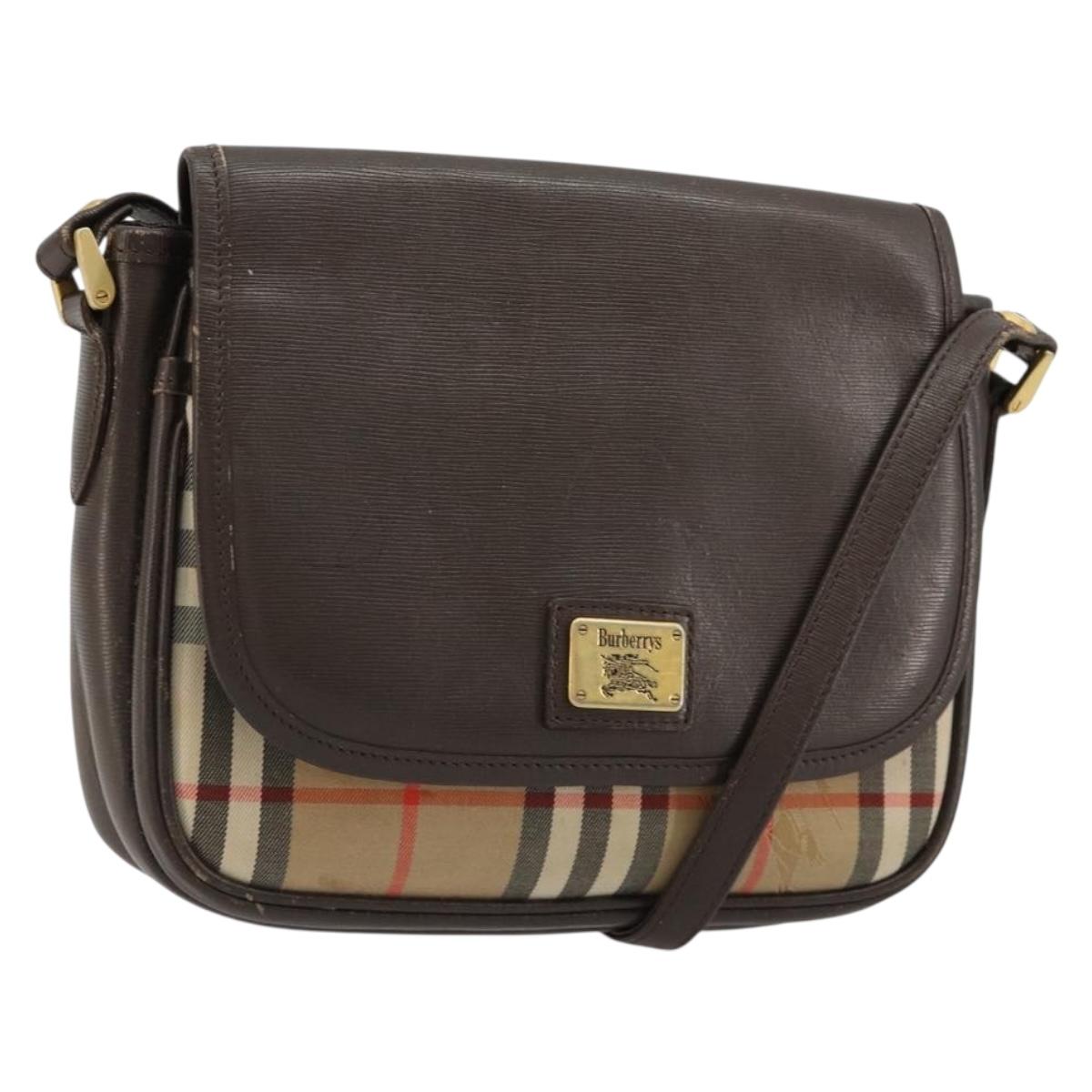 Burberrys Nova Check Shoulder Bag Canvas Leather Beige Gold Auth 182438