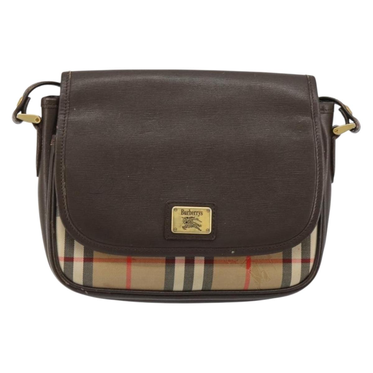 Burberrys Nova Check Shoulder Bag Canvas Leather Beige Gold Auth 182438