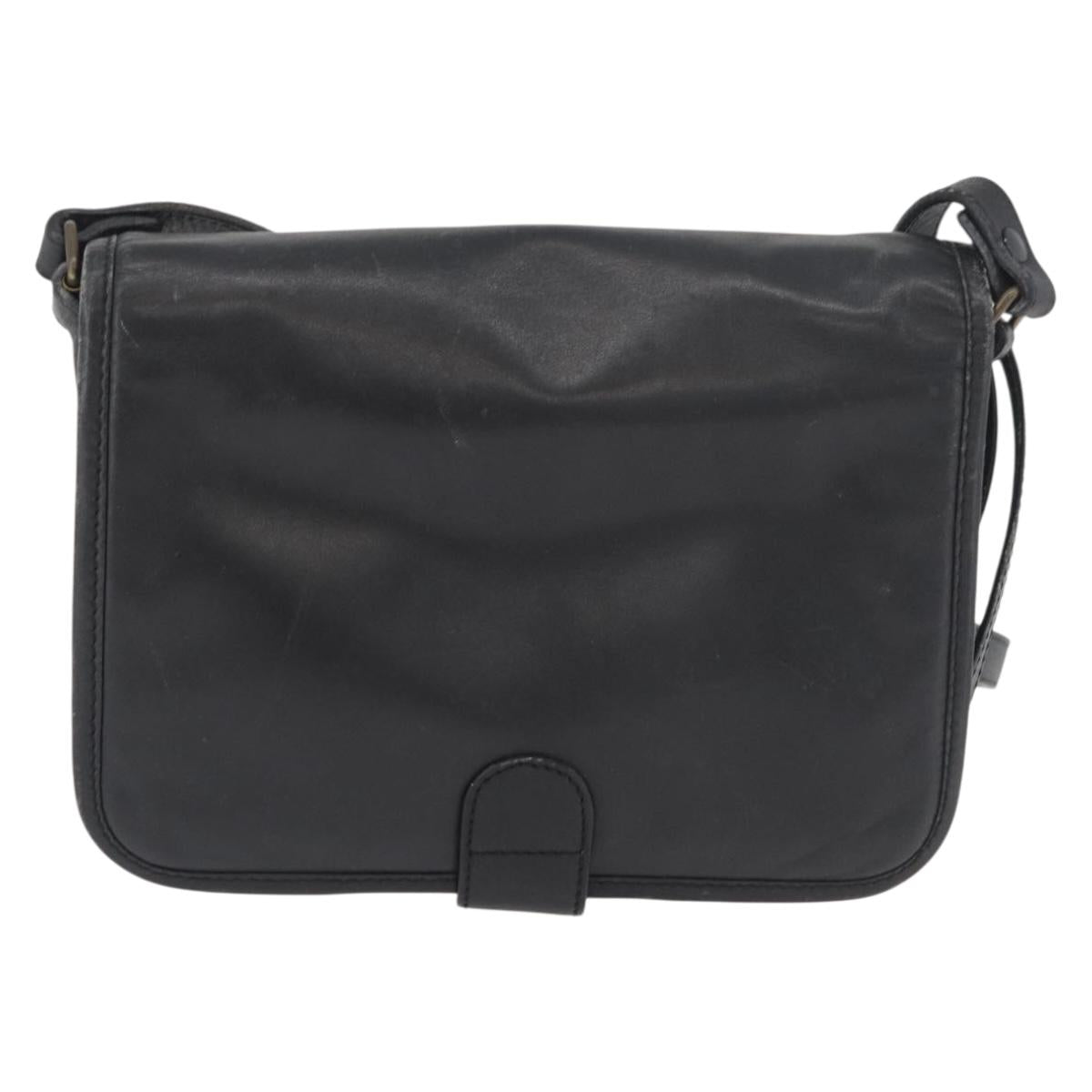 LOEWE Anagram Shoulder Bag Leather Black Gold Auth 182440