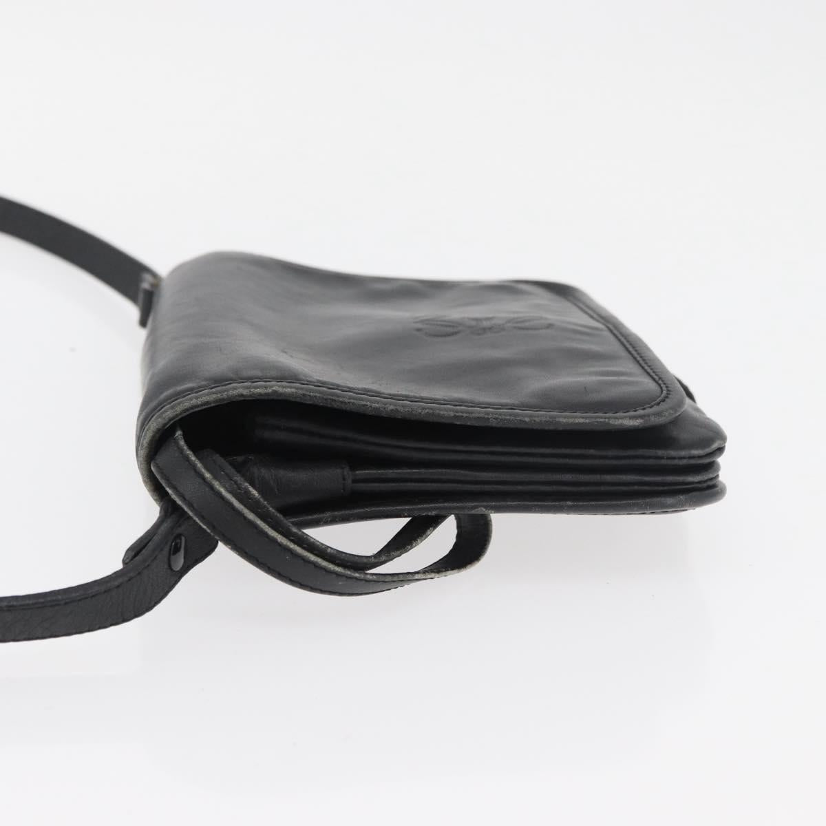 LOEWE Anagram Shoulder Bag Leather Black Gold Auth 182440
