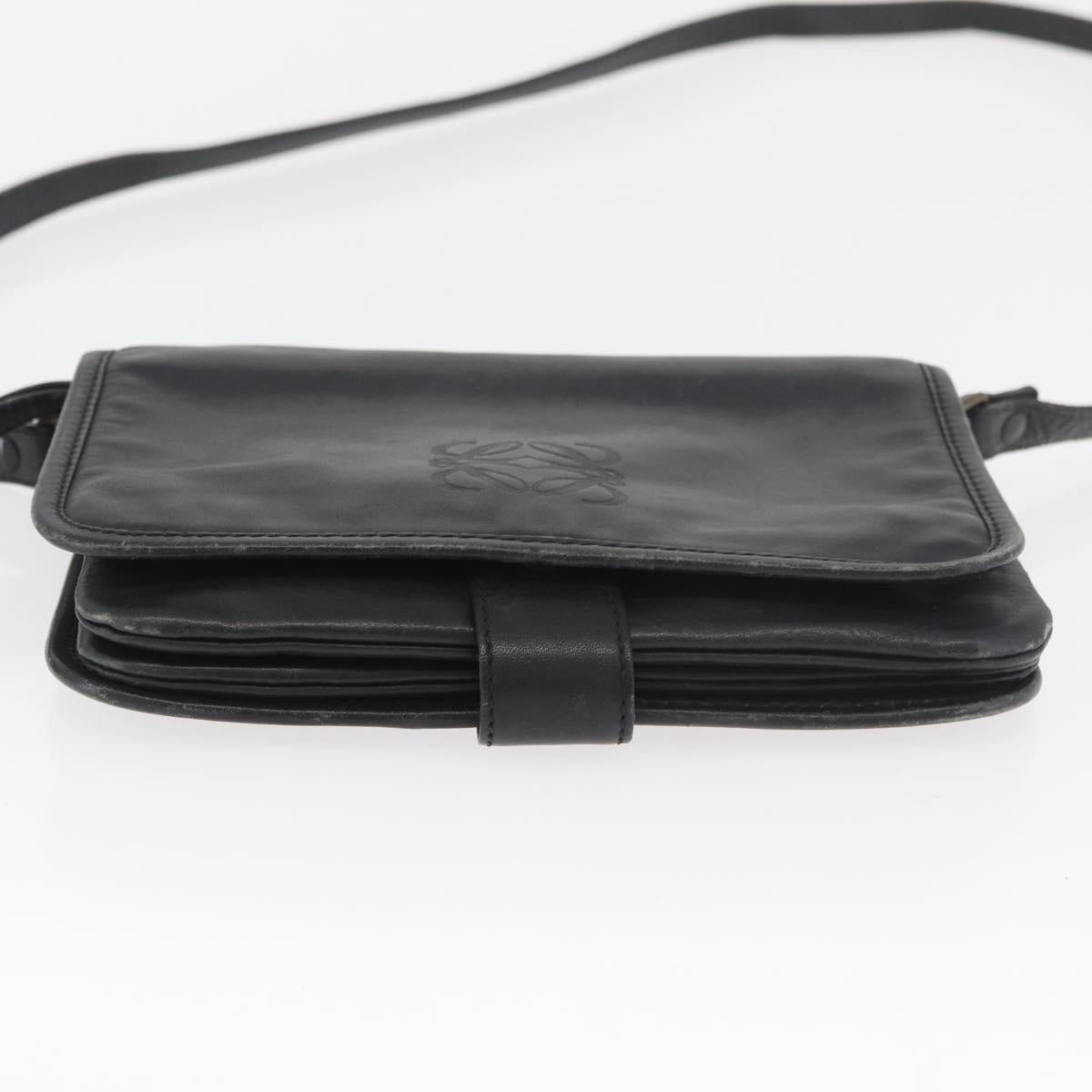 LOEWE Anagram Shoulder Bag Leather Black Gold Auth 182440