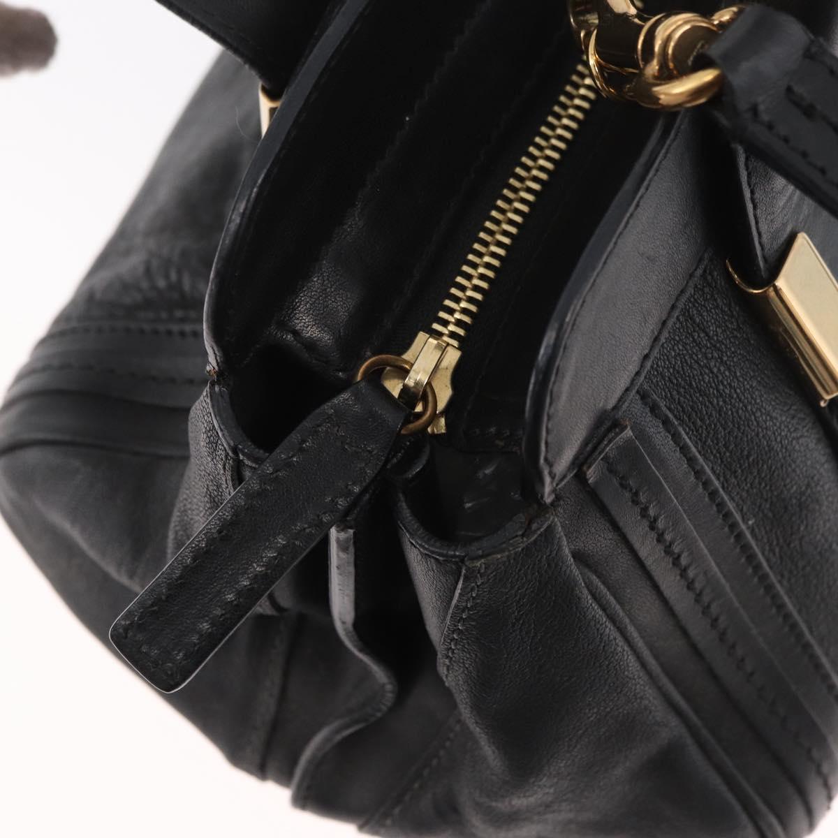 Chloe Alice Hand Bag Leather 2way Black Gold Auth 182441