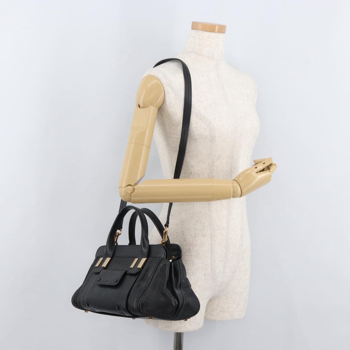 Chloe Alice Hand Bag Leather 2way Black Gold Auth 182441